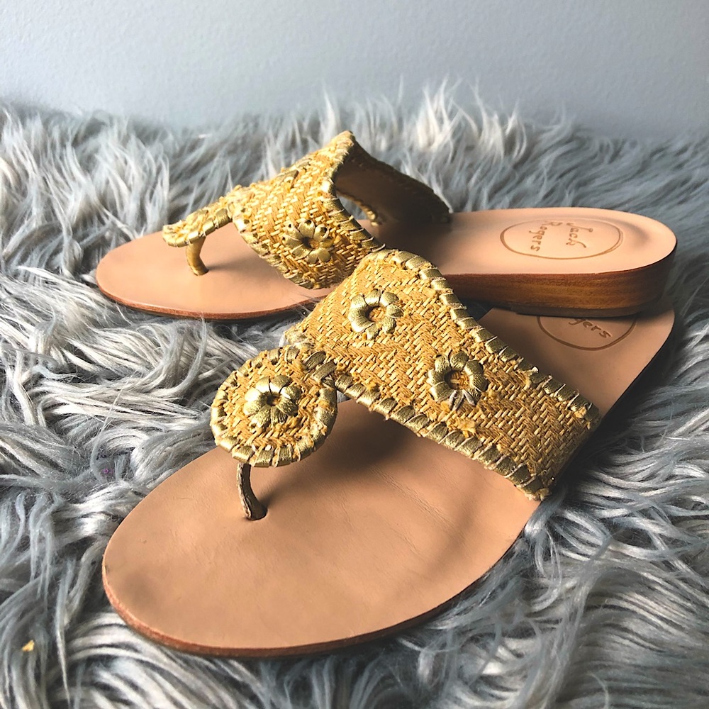 Jack Rogers Gold Demi Wedge Thong Sandal Size 7 beach tropical costal grandma